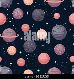 Vector astrological seamless pattern with planets and stars Stock Vector