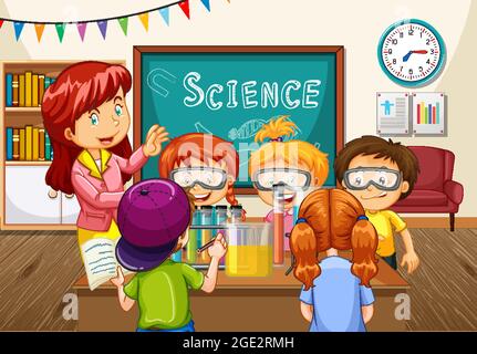 Teacher explaining science experiment to students in the classroom ...