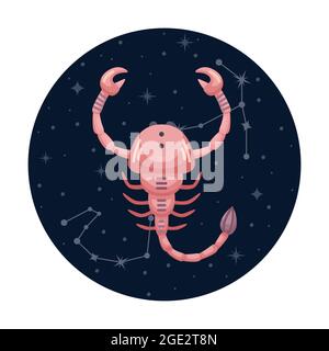 Flat vector illustration of scorpio zodiac sign with stars and constellation Stock Vector