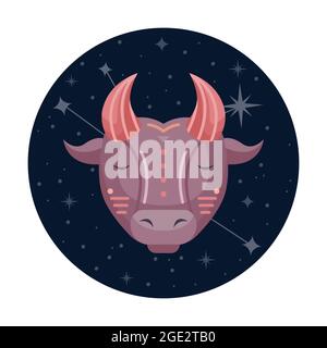 Flat vector illustration of taurus zodiac sign with stars and constellation Stock Vector