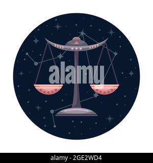 Flat vector illustration of libra zodiac sign with stars and constellation Stock Vector