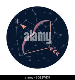Flat vector illustration of sagittarius zodiac sign with stars and constellation Stock Vector