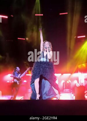 Huelva, Spain - July 16, 2021: Pastora Soler, Spanish singer performing on stage a concert in Huelva Stock Photo