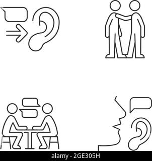 Verbal exchange linear icons set. Dialogue, Conversation, Debating ...