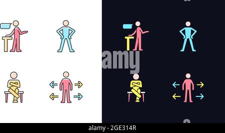 Communication skills light and dark theme RGB color icons set Stock Vector