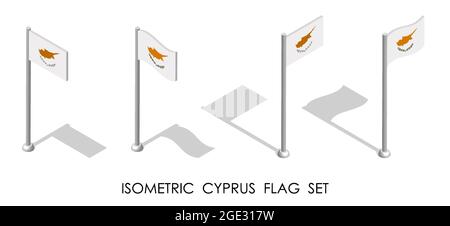 isometric flag of CYPRUS in static position and in motion on flagpole. 3d vector Stock Vector