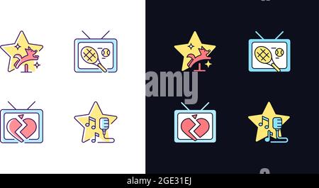 Television series genres light and dark theme RGB color icons set Stock Vector