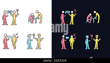 Communicating information effectively light and dark theme RGB color icons set Stock Vector