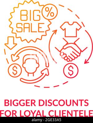 Bigger discounts for loyal clientele red gradient concept icon Stock Vector