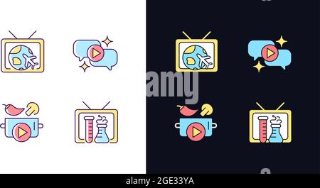 TV series light and dark theme RGB color icons set Stock Vector