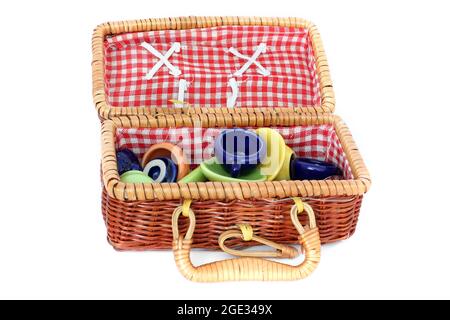 Toy dishes on a white background Stock Photo