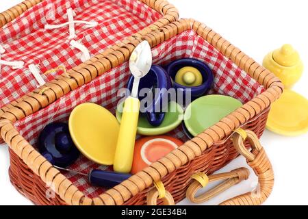 Toy dishes on a white background Stock Photo