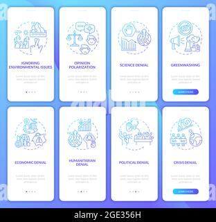 Climate skepticism gradient onboarding mobile app page screen set Stock Vector