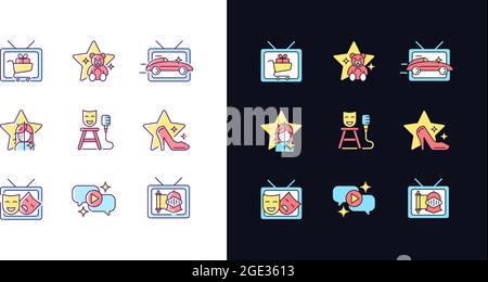 Television show light and dark theme RGB color icons set Stock Vector
