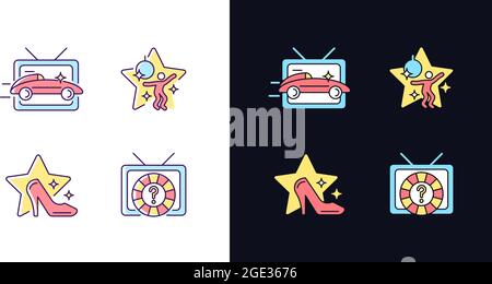 TV genres light and dark theme RGB color icons set Stock Vector