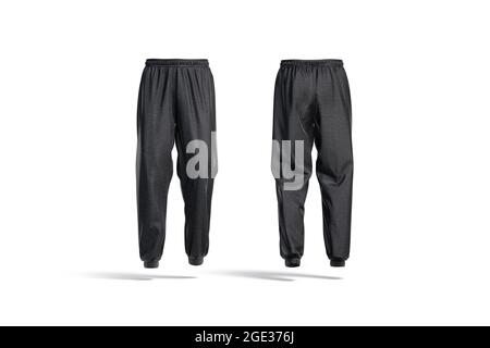 Blank black sport sweatpants mockup, front and back view, 3d