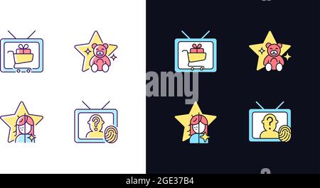 Television light and dark theme RGB color icons set Stock Vector