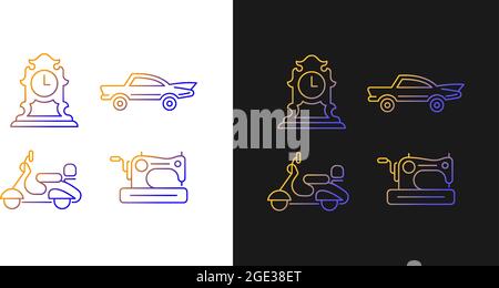 Retro collectables gradient icons set for dark and light mode Stock Vector