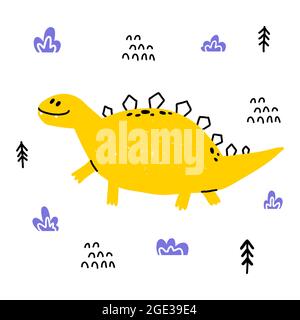 Dino Stegosaurus in cartoon scandinavian style. Stock Vector