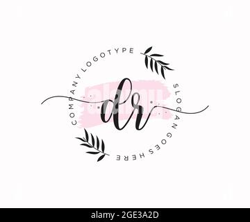 DR Feminine logo beauty monogram and elegant logo design, handwriting logo of initial signature, wedding, fashion, floral and botanical with creative Stock Vector