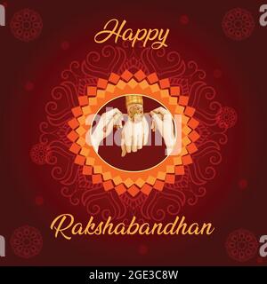 In the poster, the girl's hand banded Rakhi to her brother's hand. The poster background is decorated with an attractive mandala. Stock Vector