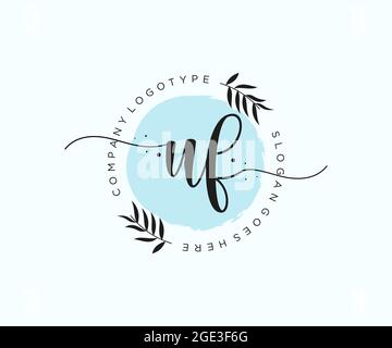 UF Feminine logo beauty monogram and elegant logo design, handwriting logo of initial signature, wedding, fashion, floral and botanical with creative Stock Vector