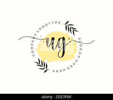 UG Feminine logo beauty monogram and elegant logo design, handwriting logo of initial signature, wedding, fashion, floral and botanical with creative Stock Vector