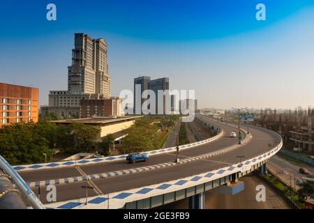 Kolkata, West Bengal, India - January 1st 2016 : Parama Island flyover, popularly known as Ma or Maa flyover is a long flyover. From Alipore to Easter Stock Photo