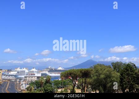 stunning view of the waters of Tyrrhenian sea on the coast of the City Napoli Stock Photo