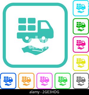 Courier services solid vivid colored flat icons in curved borders on white background Stock Vector