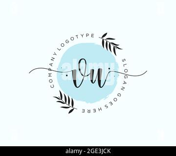VU Feminine logo beauty monogram and elegant logo design, handwriting logo of initial signature, wedding, fashion, floral and botanical with creative Stock Vector