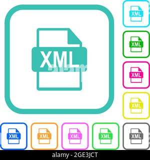 XML file format vivid colored flat icons in curved borders on white background Stock Vector