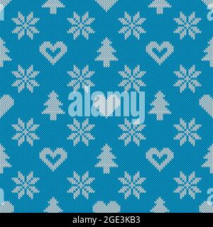 Knitted seamless pattern with snowflakes, vector illustration Stock Vector