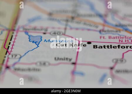 Cut Knife Saskatchewan Canada Shown on a road map or Geography map Stock Photo