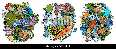Mauritus cartoon vector doodle designs set. Stock Vector