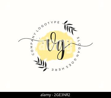 VG Feminine logo beauty monogram and elegant logo design, handwriting logo of initial signature, wedding, fashion, floral and botanical with creative Stock Vector