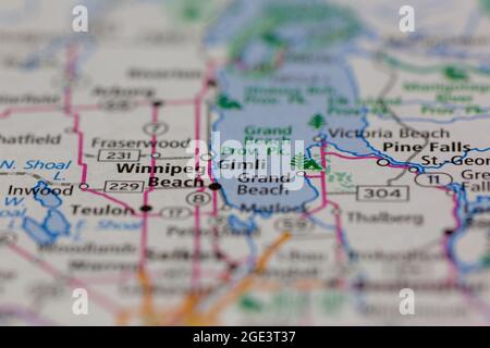 Gimli Saskatchewan Canada Shown on a road map or Geography map Stock Photo