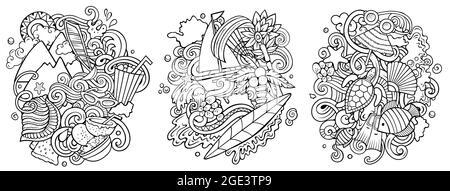 Mauritus cartoon vector doodle designs set. Stock Vector