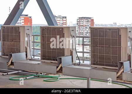 Hvac System Units at Top of Building Stock Photo