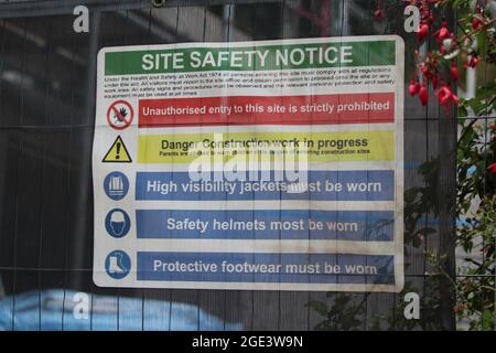 Site safety notice of a construction site Stock Photo