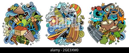 Maldives cartoon vector doodle designs set. Stock Vector