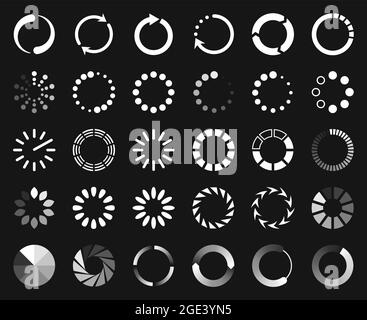 Circle loader icon, buffer, upload and download progress bar. Circular preloading, progression bars, website buffering icons vector set. Indicators showing waiting time on web interface Stock Vector