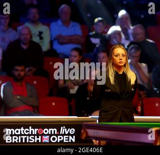 Leicester, UK. 16th August 2021; Morningside Arena, Leicester, England; British Open Snooker Championship; Referee Desislava Bozhilova in action Credit: Action Plus Sports Images/Alamy Live News Stock Photo