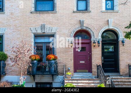 Harlem building facade at Malcolm X Boulevard and Lenox Avenue in Harlem in Manhattan in NYC USA Stock Photo