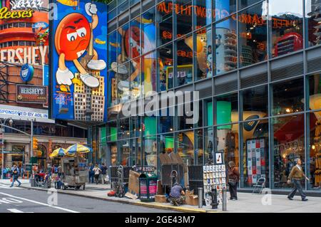 The entrance of the M&M Store at Times Square in NYC, New York, USA. Stock Photo