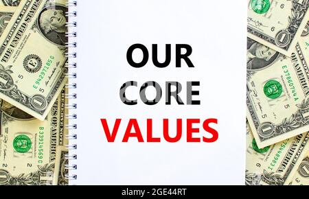 Our core values symbol. White note with words 'Our core values' on ...