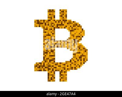 Bitcoin symbol in pixel art style. 8-bit Bitcoin sign from pixels in 2d isolated on white background. Cryptocurrency, blockchain. Vector illustration Stock Vector