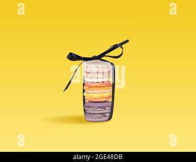 Colorful macaroons set in a bow Vector realistic. 3d detailed illustration Stock Vector