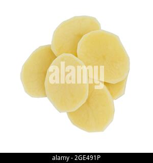 raw potatoes cut slices isolated on white background, with clipping path Stock Photo
