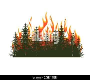 Silhouette of coniferous trees on wildfire Stock Vector